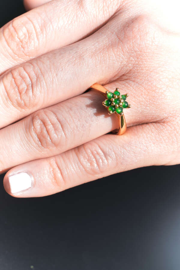 Delicate Floral Natural Jadeite Jade Ring (Type-A) – Certified Burmese Cabochons - Image 3