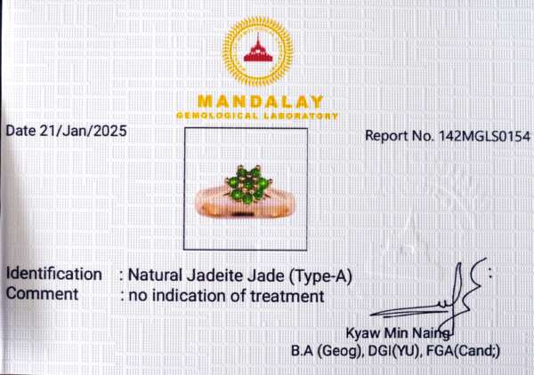 Delicate Floral Natural Jadeite Jade Ring (Type-A) – Certified Burmese Cabochons - Image 2