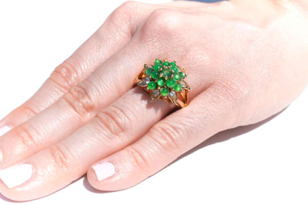 Floral Cluster Natural Jadeite Jade Ring (Type-A) – Burmese Cabochons - Image 6