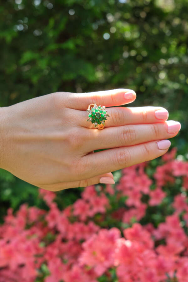 Floral Cluster Natural Jadeite Jade Ring (Type-A) – Burmese Cabochons - Image 3