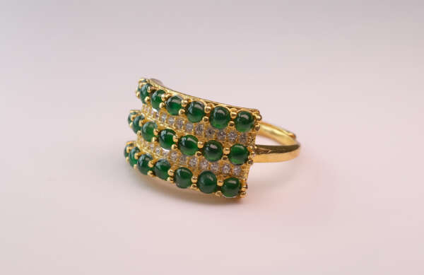 Triple Row Jadeite Band – Adjustable Type-A Burmese Jade Ring