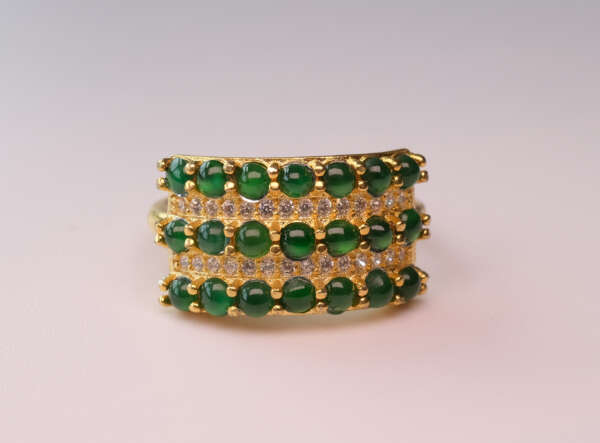 Triple Row Jadeite Band – Adjustable Type-A Burmese Jade Ring