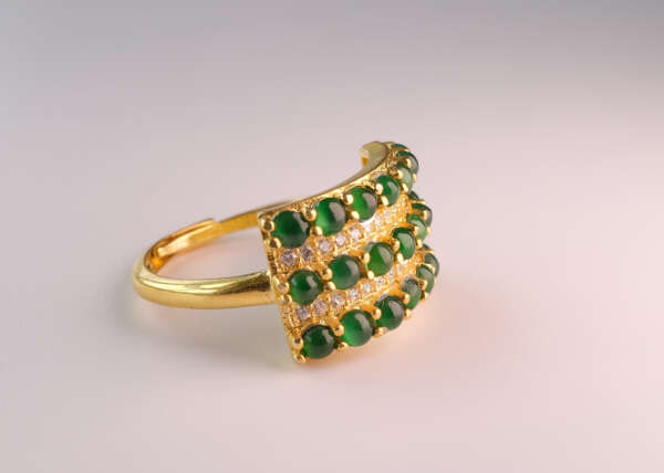 Triple Row Jadeite Band – Adjustable Type-A Burmese Jade Ring