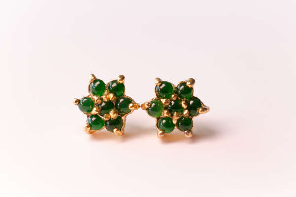 Floral Bloom Earrings – Type-A Natural Burmese Jadeite in Gold-Tone Alloy (Certified)