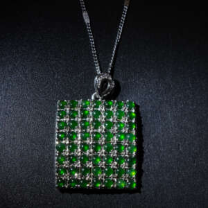 Square Jadeite Pendant – Natural A-Type Burmese Jadeite in Mixed Alloy Mount (23×26×2.8 mm)