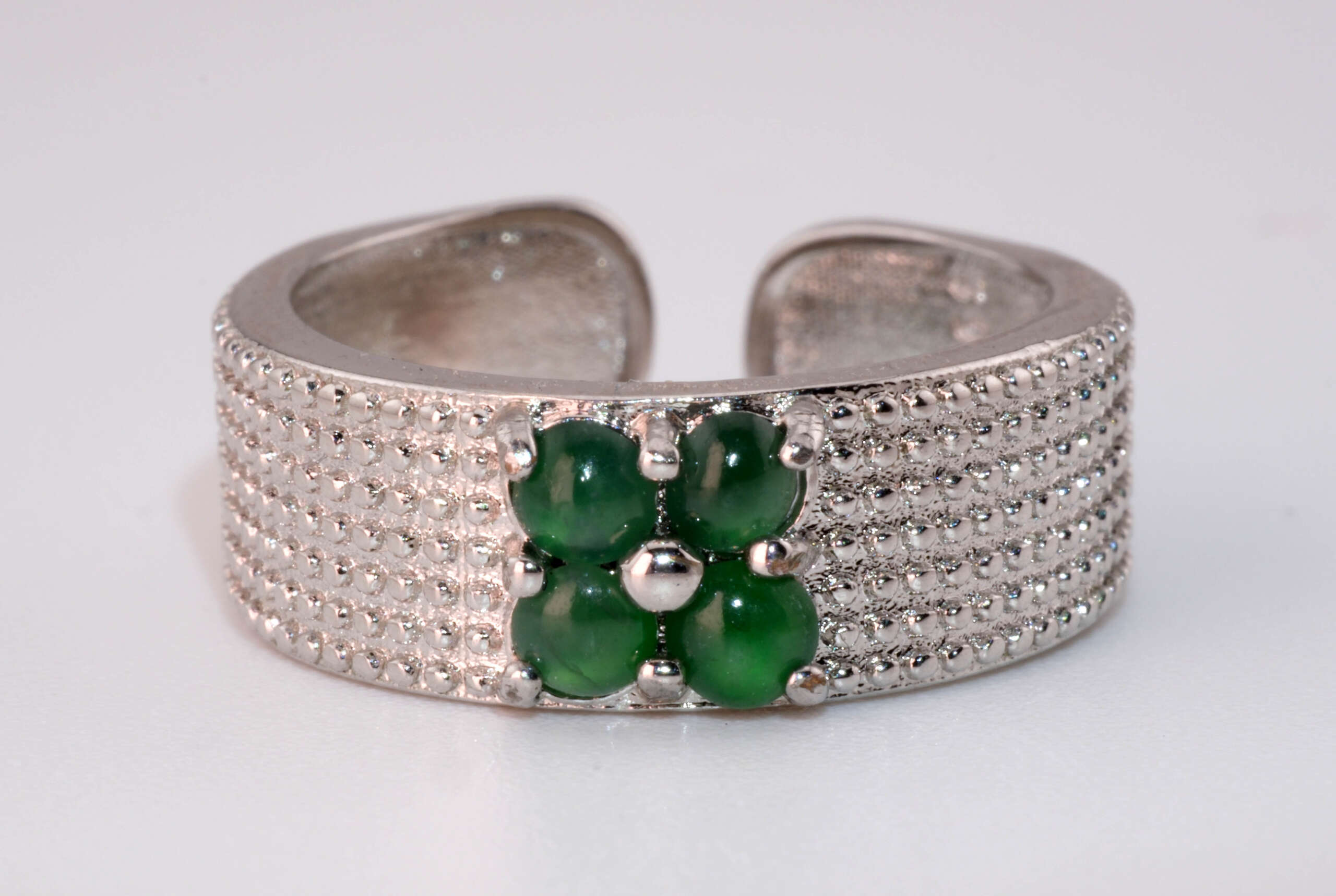 Natural Type-A Jadeite Jade Men’s Ring — Adjustable Silver Band (MGL Certified)