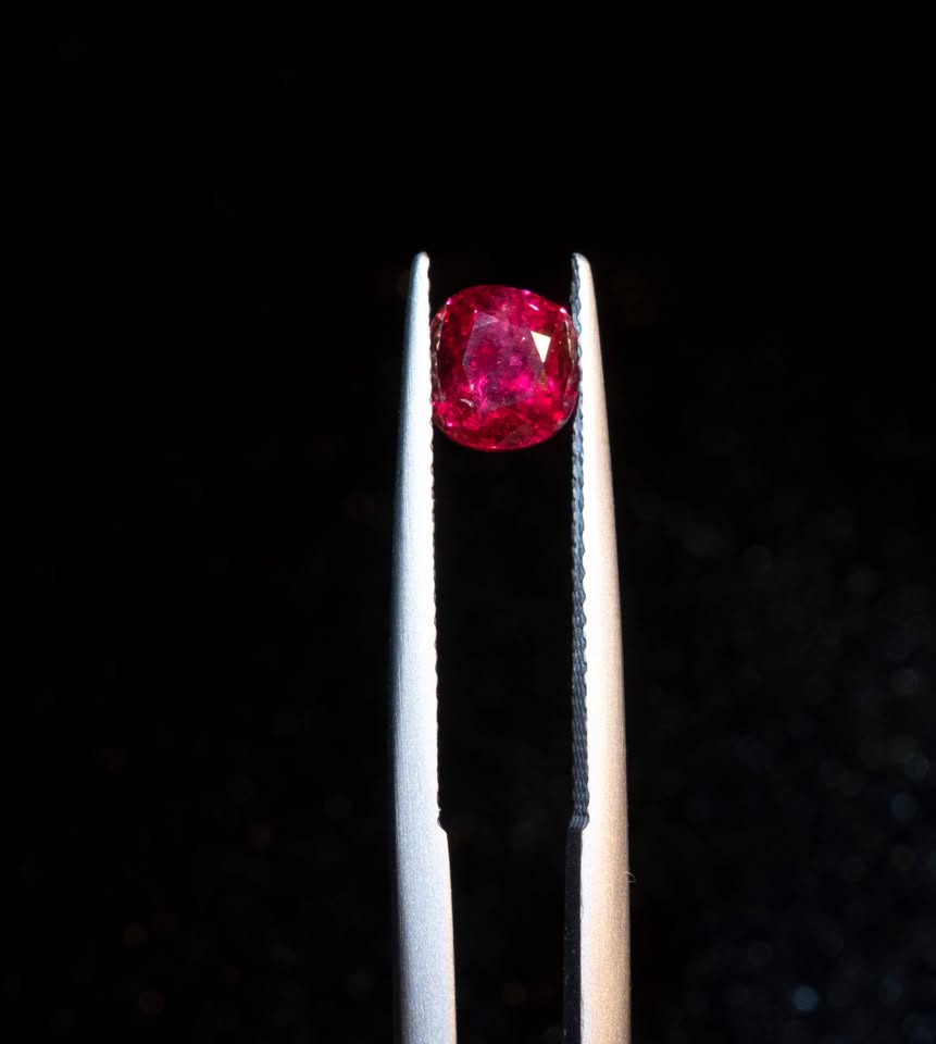 Unheated Natural Pigeon Blood Burmese Ruby faceted in cushion style