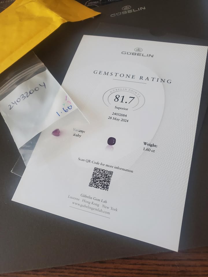 Gubelin lab report of unheated natural burmese ruby from Mogok
